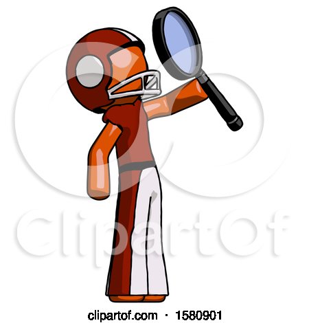 Orange Football Player Man Inspecting with Large Magnifying Glass Facing up by Leo Blanchette