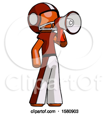 Orange Football Player Man Shouting into Megaphone Bullhorn Facing Right by Leo Blanchette