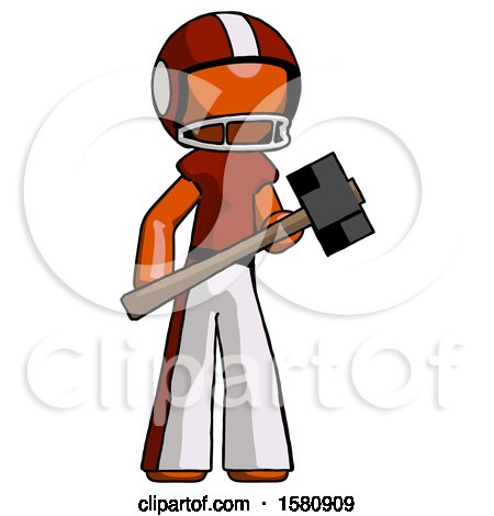 Orange Football Player Man with Sledgehammer Standing Ready to Work or Defend by Leo Blanchette