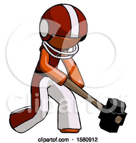 Orange Football Player Man Hitting with Sledgehammer, or Smashing Something at Angle by Leo Blanchette