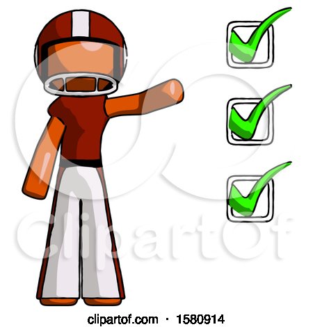 Orange Football Player Man Standing by List of Checkmarks by Leo Blanchette