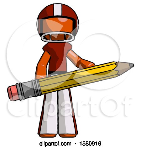 Orange Football Player Man Writer or Blogger Holding Large Pencil by Leo Blanchette