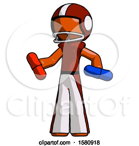 Orange Football Player Man Red Pill or Blue Pill Concept by Leo Blanchette