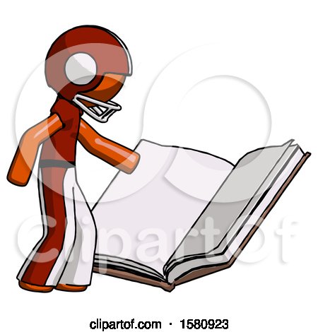 Orange Football Player Man Reading Big Book While Standing Beside It by Leo Blanchette