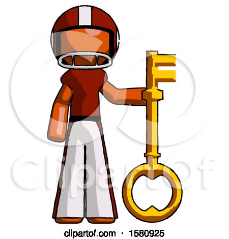 Orange Football Player Man Holding Key Made of Gold by Leo Blanchette