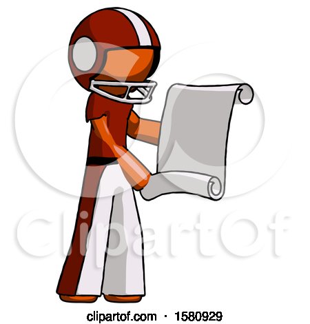Orange Football Player Man Holding Blueprints or Scroll by Leo Blanchette
