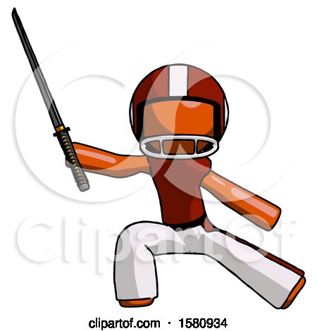 Orange Football Player Man with Ninja Sword Katana in Defense Pose by Leo Blanchette