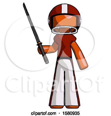 Orange Football Player Man Standing up with Ninja Sword Katana by Leo Blanchette