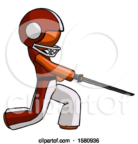 Orange Football Player Man with Ninja Sword Katana Slicing or Striking Something by Leo Blanchette