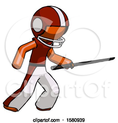 Orange Football Player Man Stabbing with Ninja Sword Katana by Leo Blanchette