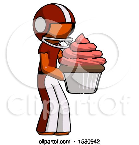 Orange Football Player Man Holding Large Cupcake Ready to Eat or Serve by Leo Blanchette