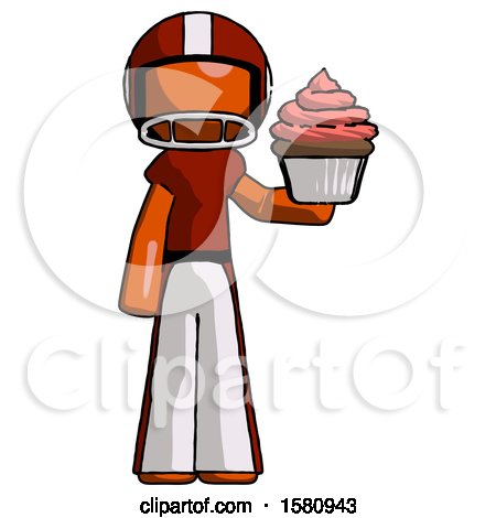 Orange Football Player Man Presenting Pink Cupcake to Viewer by Leo Blanchette