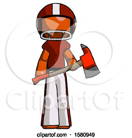 Orange Football Player Man Holding Red Fire Fighter's Ax by Leo Blanchette