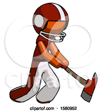 Orange Football Player Man Striking with a Red Firefighter's Ax by Leo Blanchette