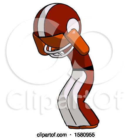 Orange Football Player Man with Headache or Covering Ears Turned to His Left by Leo Blanchette