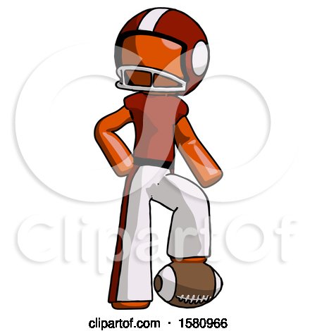 Orange Football Player Man Standing with Foot on Football by Leo Blanchette