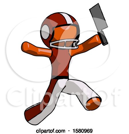 Orange Football Player Man Psycho Running with Meat Cleaver by Leo Blanchette