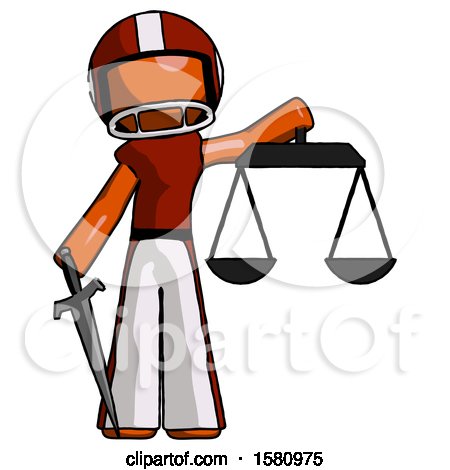 Orange Football Player Man Justice Concept with Scales and Sword, Justicia Derived by Leo Blanchette