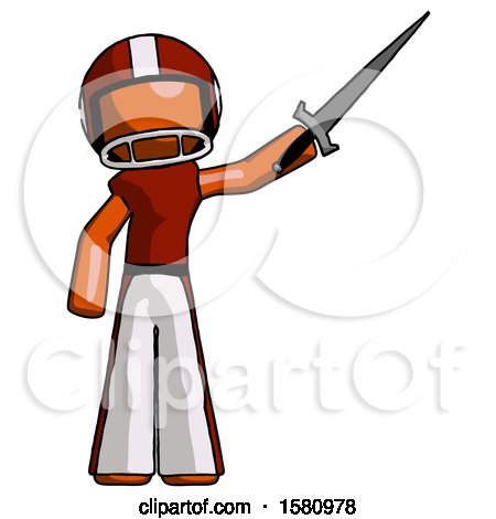 Orange Football Player Man Holding Sword in the Air Victoriously by Leo Blanchette