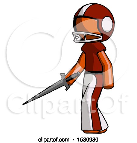 Orange Football Player Man with Sword Walking Confidently by Leo Blanchette