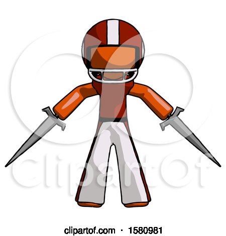 Orange Football Player Man Two Sword Defense Pose by Leo Blanchette