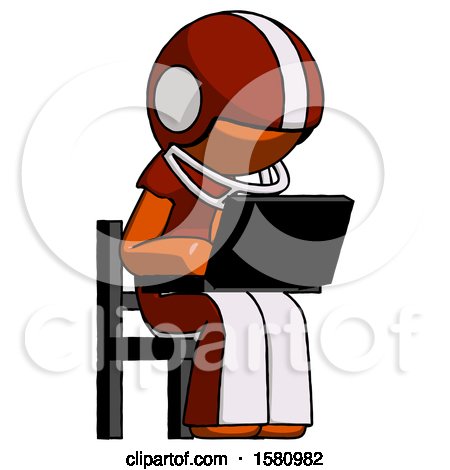 Orange Football Player Man Using Laptop Computer While Sitting in Chair Angled Right by Leo Blanchette