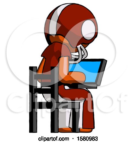 Orange Football Player Man Using Laptop Computer While Sitting in Chair View from Back by Leo Blanchette
