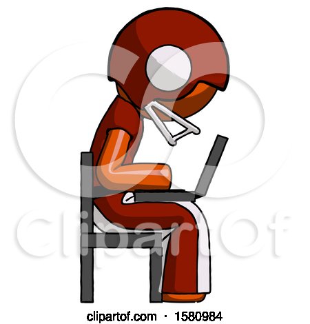 Orange Football Player Man Using Laptop Computer While Sitting in Chair View from Side by Leo Blanchette