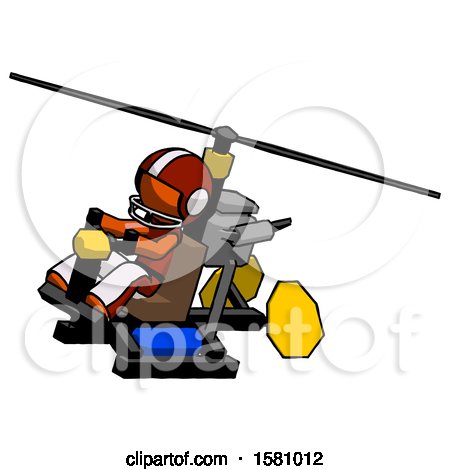 Orange Football Player Man Flying in Gyrocopter Front Side Angle Top View by Leo Blanchette