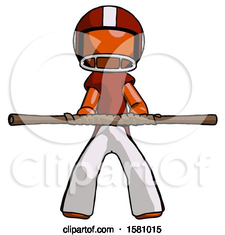 Orange Football Player Man Bo Staff Kung Fu Defense Pose by Leo Blanchette