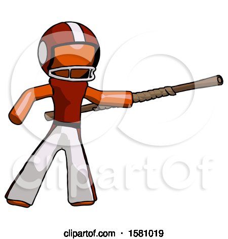 Orange Football Player Man Bo Staff Pointing Right Kung Fu Pose by Leo Blanchette