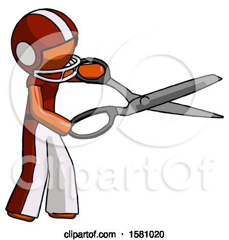 Orange Football Player Man Holding Giant Scissors Cutting out Something by Leo Blanchette