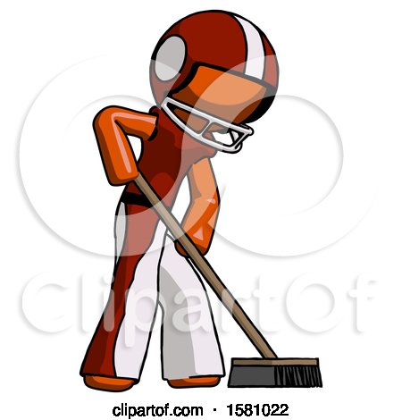 Orange Football Player Man Cleaning Services Janitor Sweeping Side View by Leo Blanchette