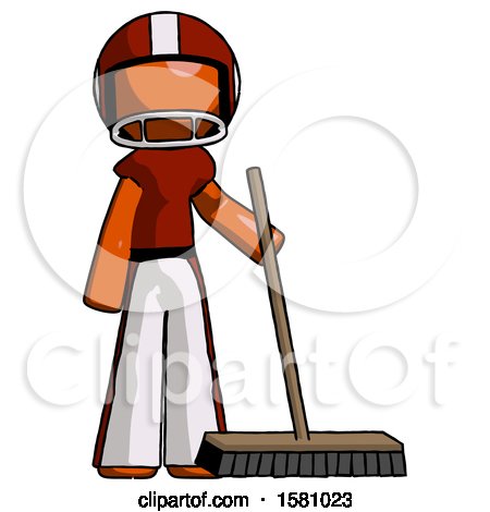 Orange Football Player Man Standing with Industrial Broom by Leo Blanchette