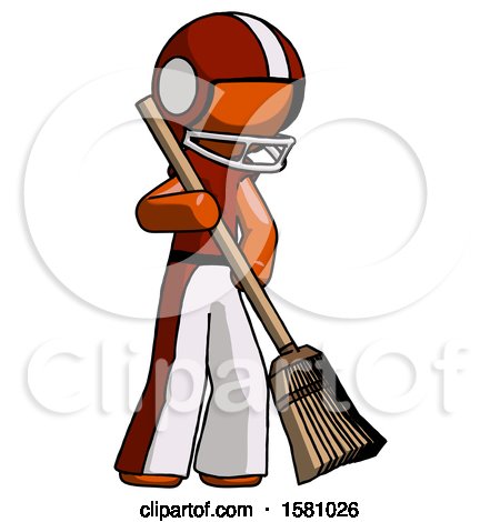 Orange Football Player Man Sweeping Area with Broom by Leo Blanchette