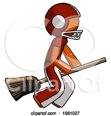 Orange Football Player Man Flying on Broom by Leo Blanchette