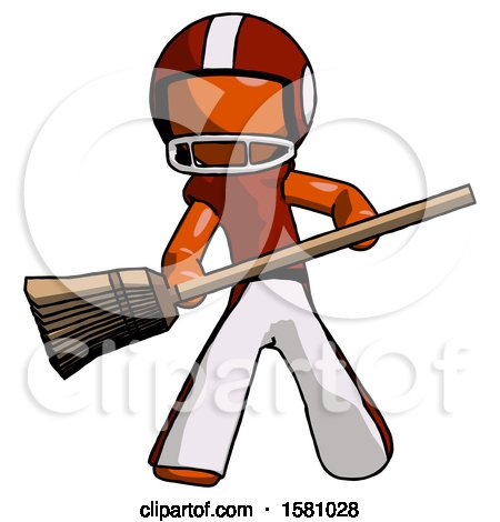 Orange Football Player Man Broom Fighter Defense Pose by Leo Blanchette
