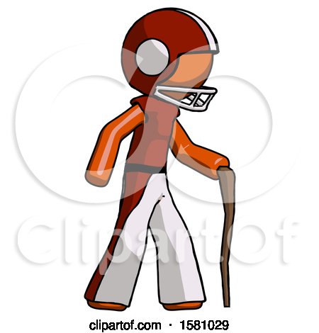 Orange Football Player Man Walking with Hiking Stick by Leo Blanchette