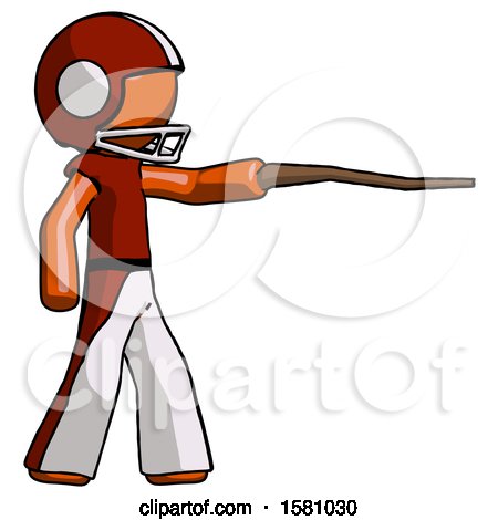 Orange Football Player Man Pointing with Hiking Stick by Leo Blanchette