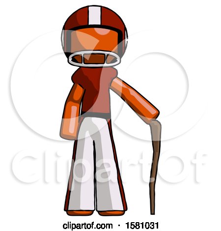Orange Football Player Man Standing with Hiking Stick by Leo Blanchette