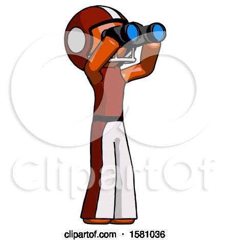 Orange Football Player Man Looking Through Binoculars to the Right by Leo Blanchette