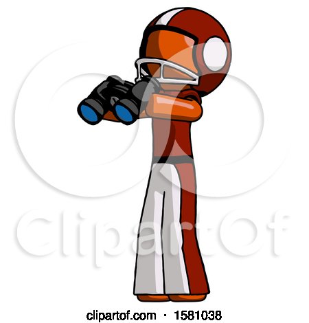 Orange Football Player Man Holding Binoculars Ready to Look Left by Leo Blanchette