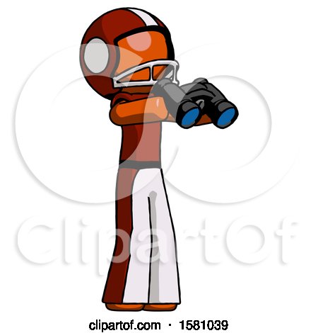 Orange Football Player Man Holding Binoculars Ready to Look Right by Leo Blanchette