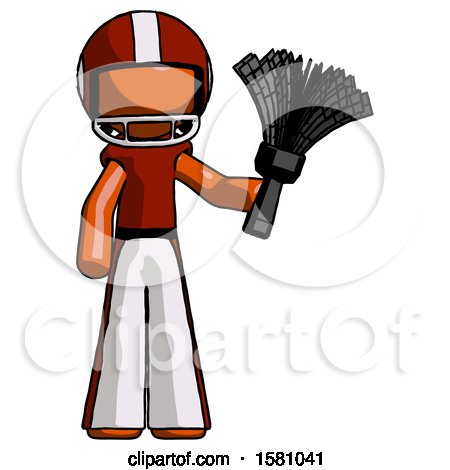 Orange Football Player Man Holding Feather Duster Facing Forward by Leo Blanchette