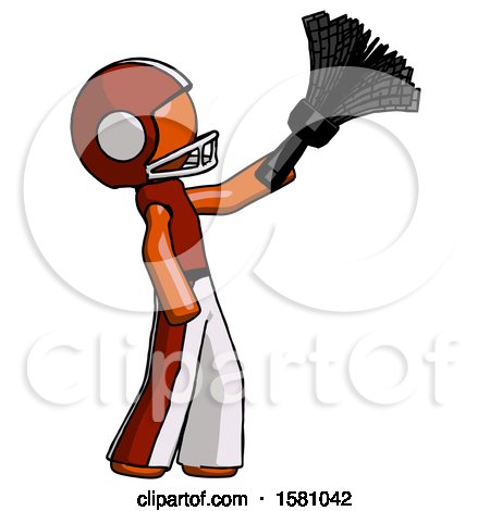 Orange Football Player Man Dusting with Feather Duster Upwards by Leo Blanchette