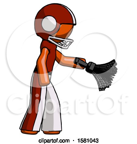 Orange Football Player Man Dusting with Feather Duster Downwards by Leo Blanchette