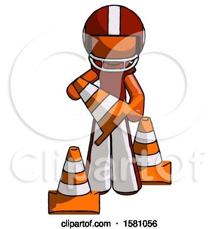 Orange Football Player Man Holding a Traffic Cone by Leo Blanchette
