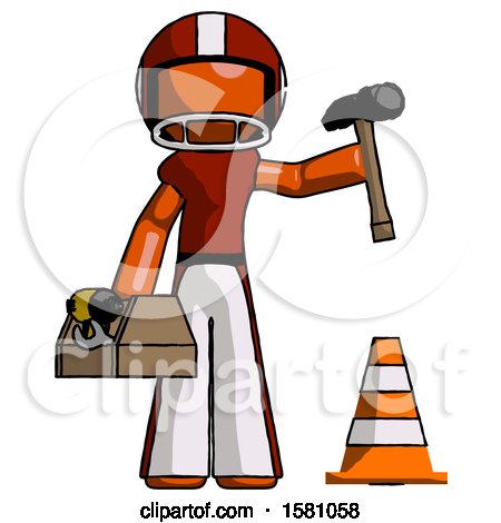 Orange Football Player Man Under Construction Concept, Traffic Cone and Tools by Leo Blanchette