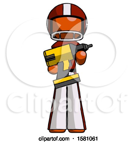 Orange Football Player Man Holding Large Drill by Leo Blanchette