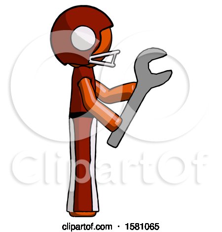 Orange Football Player Man Using Wrench Adjusting Something to Right by Leo Blanchette